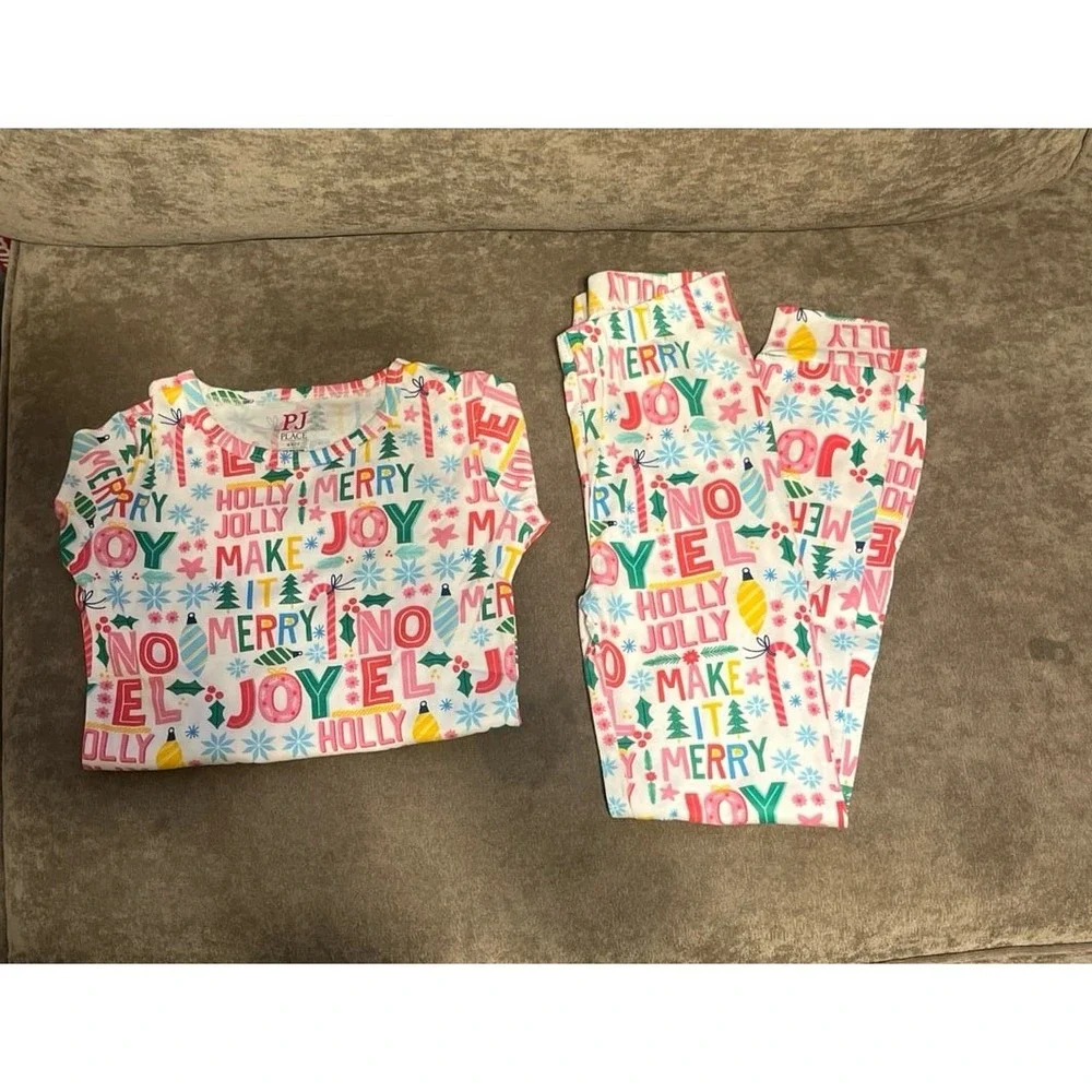 PJ Place Kids Christmas Holiday Pajama Set Size 6X/7 Multi Color Snug Fit NEW